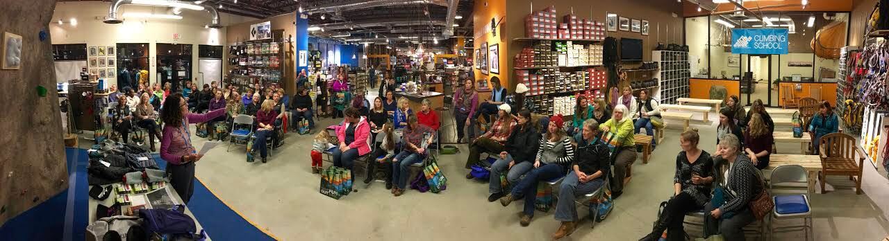 Women's night at Eastern Mountain Sports in North Conway, NH November 2016 was well attended. This event was sponsored in part by Prana and The Curtis Group.