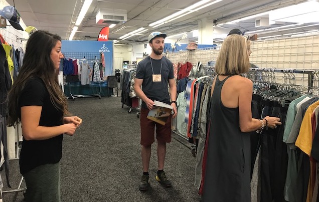 Erin and Ali of The Curtis Group showing Prana to a buyer at the EORA summer 2017 show.